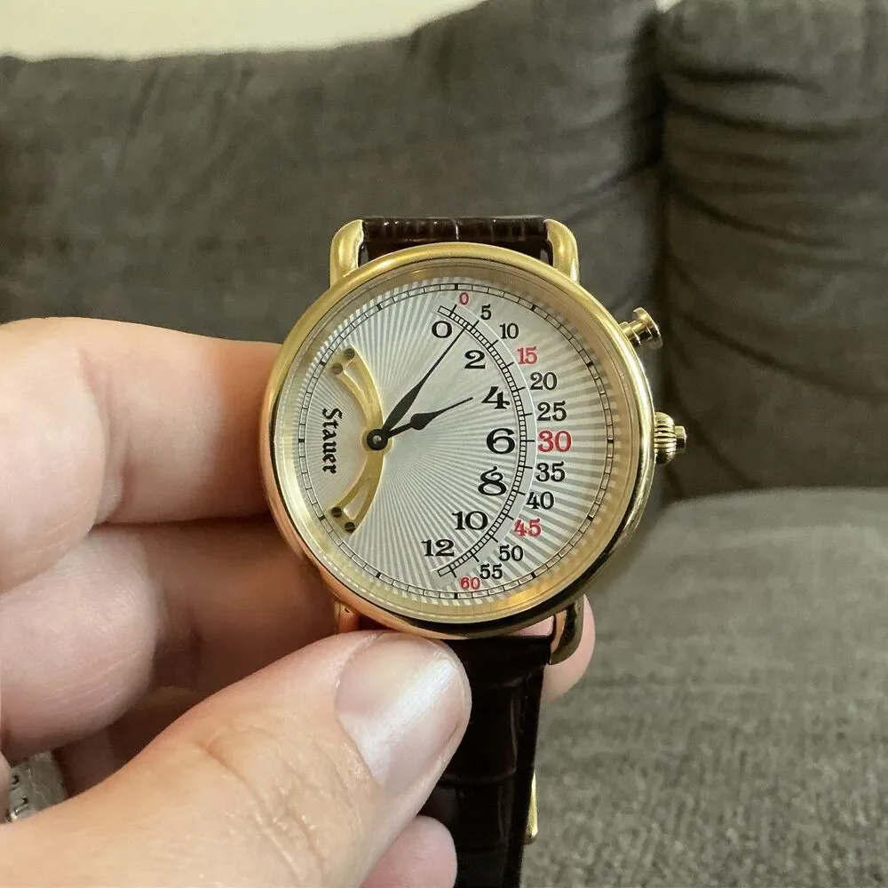 With Box And Papers In The Box Stauer 1920s Retrograde Mens Watch